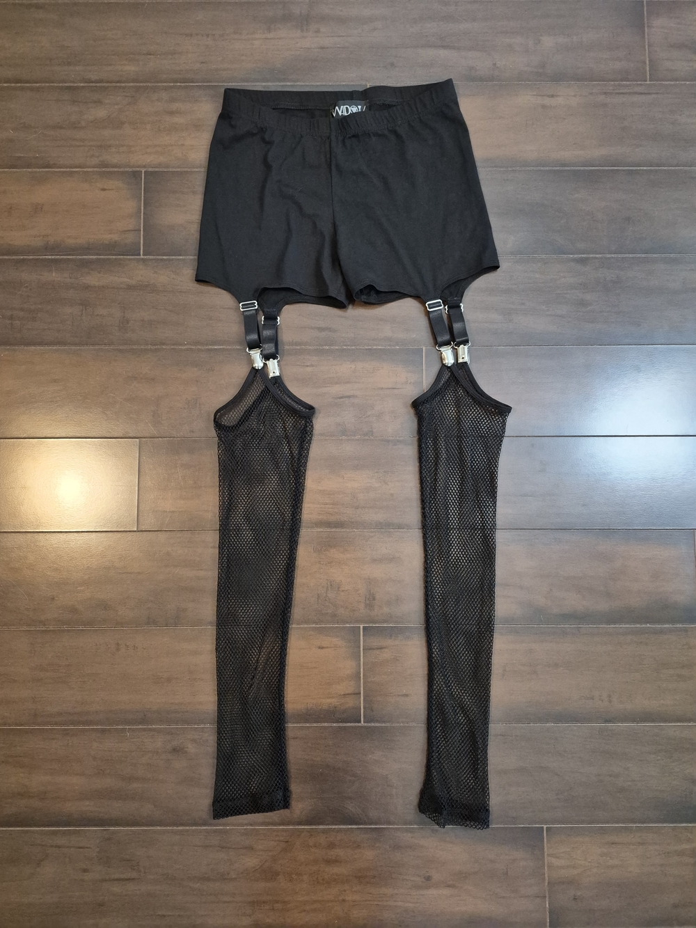Widow Lost In The Void Black Fishnet Mesh Garter Shorts Size Small